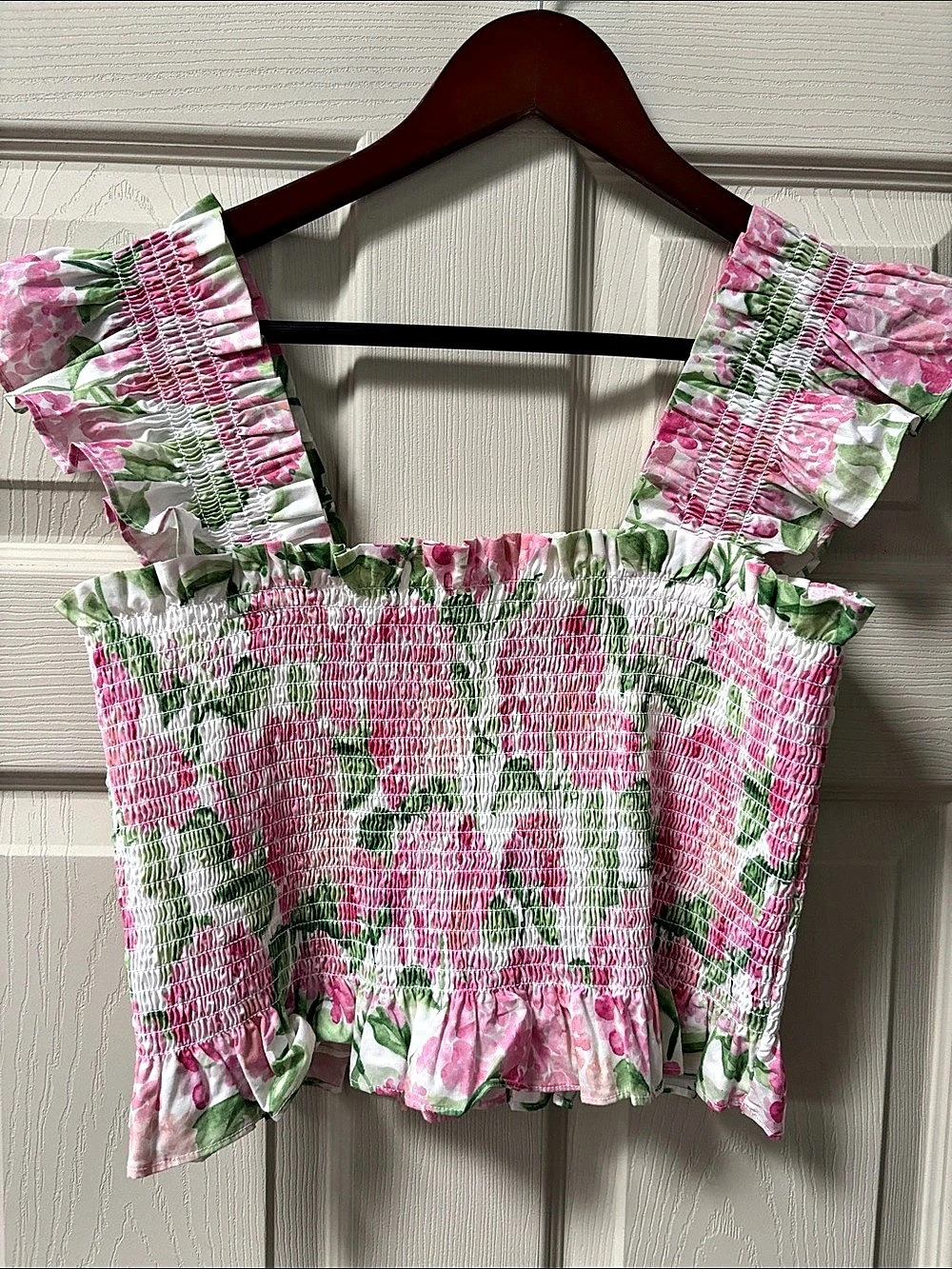 Hill House Home The Sabah Top Floral Crop Top Pink & Green Medium